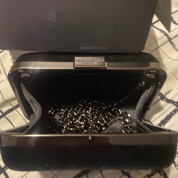 Giorgio Armani black velvet evening clutch with chain. - Picture 2 of 10
